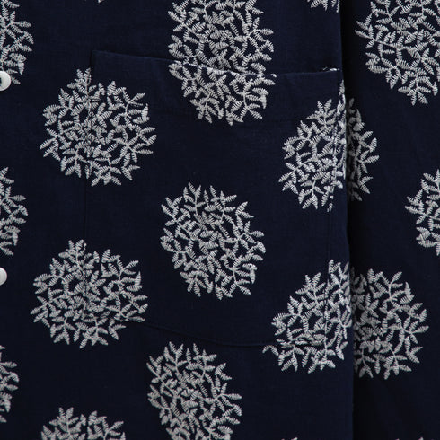 Merely Made Flower Embroidery Cropped Shirts Navy 197SH Degli Uberti